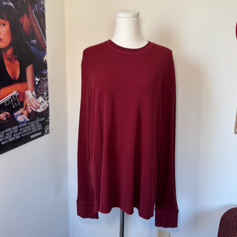 Timberland Dark Red Long Sleeve Waffle Knit Long Sleeve Shirt